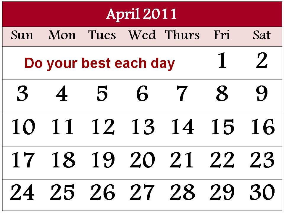 calendar april 2011 image. Free Calendar 2011 April