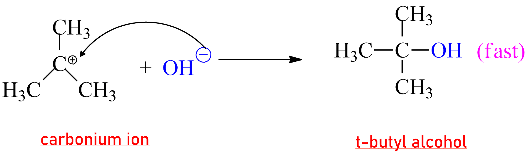 Carbonium ion to product formation of product in SN1 reaction