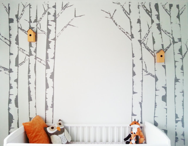 diy birch tree painted mural feature wall nursery kids room