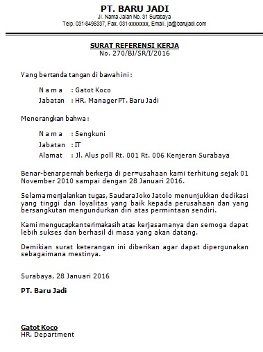 Contoh Surat Referensi Kerja Umum Cara Buat Surat