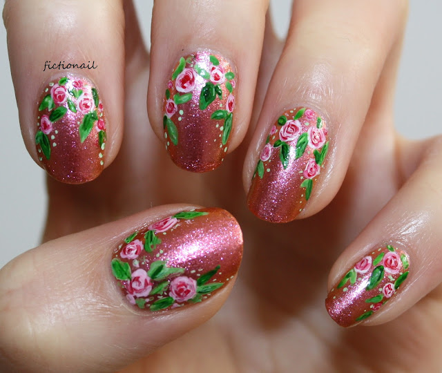 Rose Floral Border Nail Art