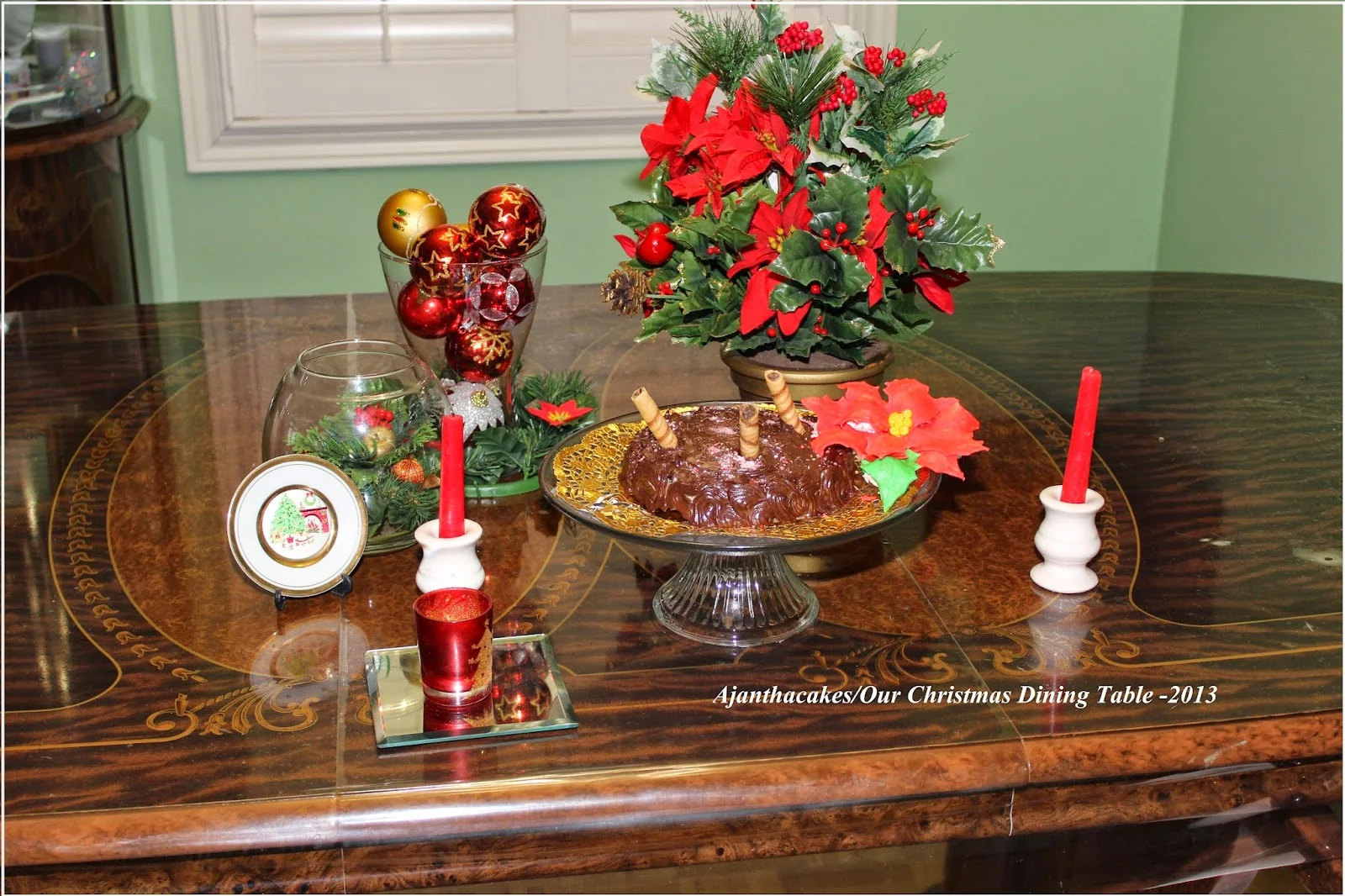 AjanthaCakes/Christmas Cake/Chocolate Cake &  & Poinsettia Sugar flower