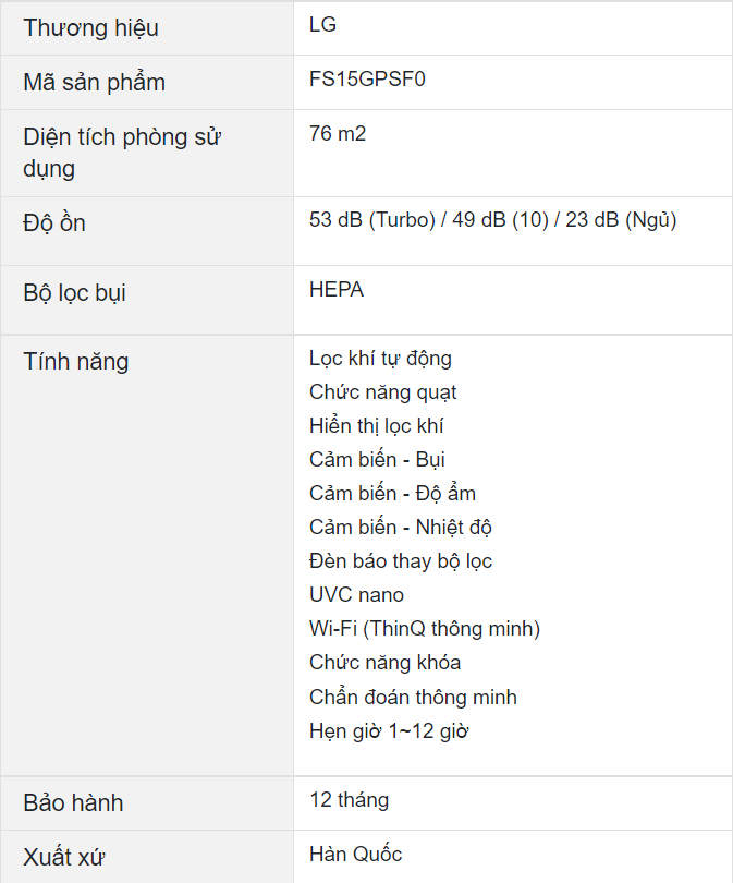 Máy lọc không khí kết hợp quạt LG PuriCare AeroTower FS15GPSF0