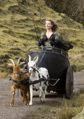 Michelle Pfeiffer with two goats