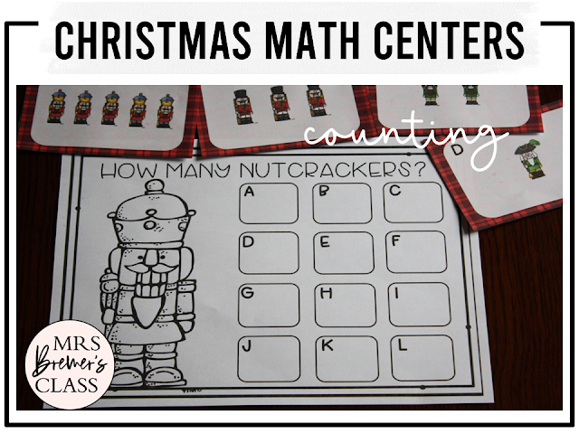 Christmas Math Center activities for Kindergarten and First Grade with measurement, patterns, counting, addition, sorting, and more