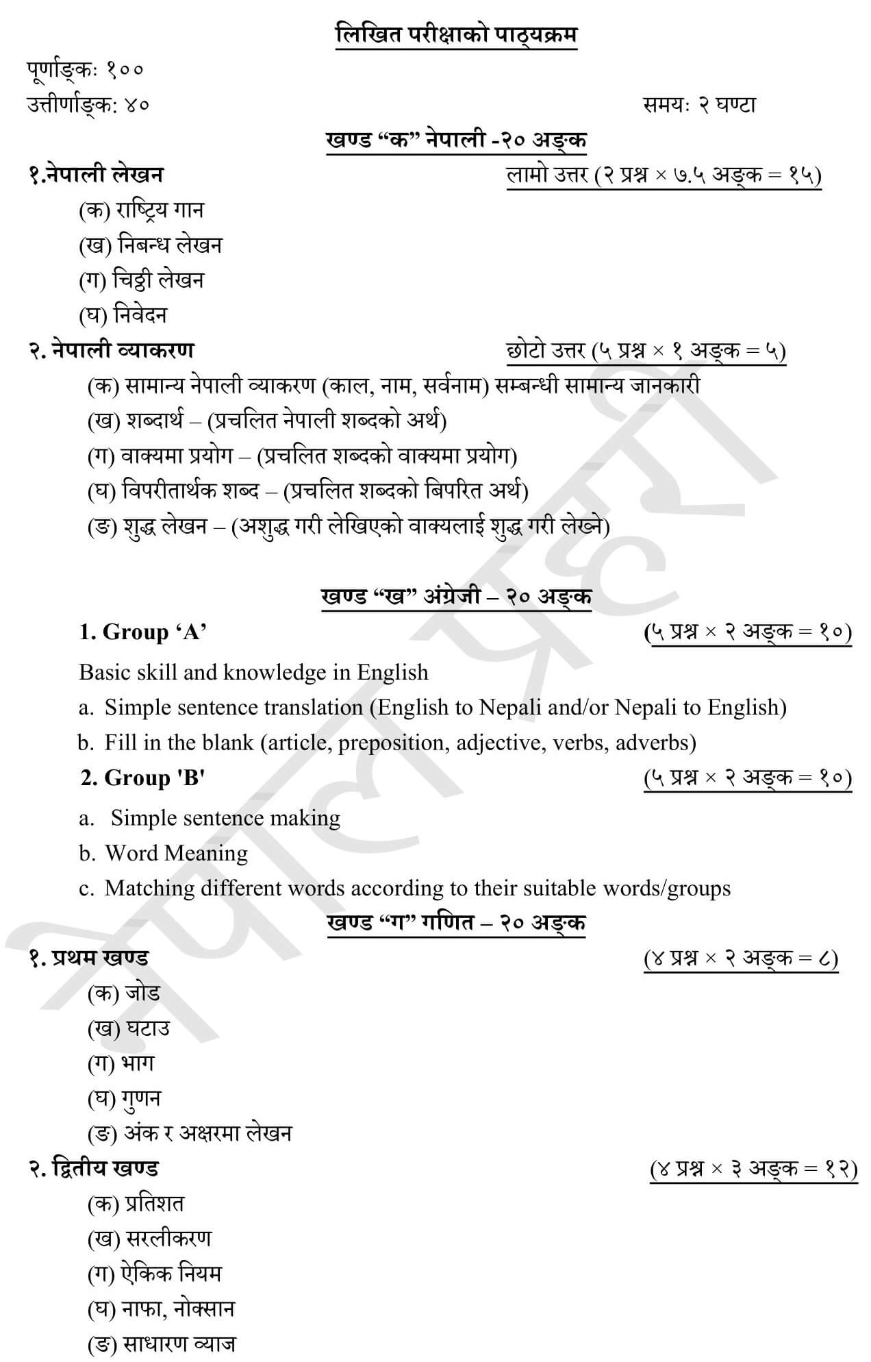 Nepal Police Constable Syllabus - Sanchar