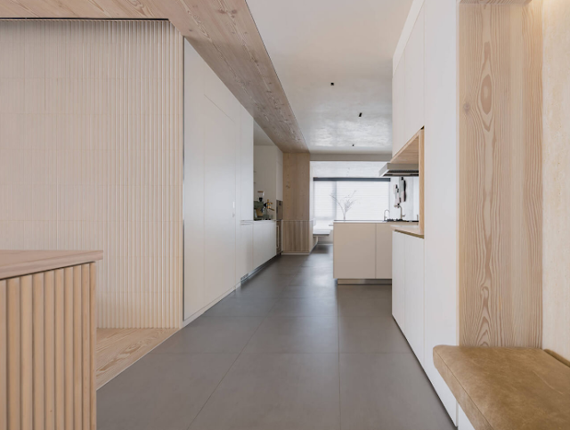 Căn hộ được thiết kế từ gỗ linh sam, một căn hộ tối giản, nhẹ nhàng