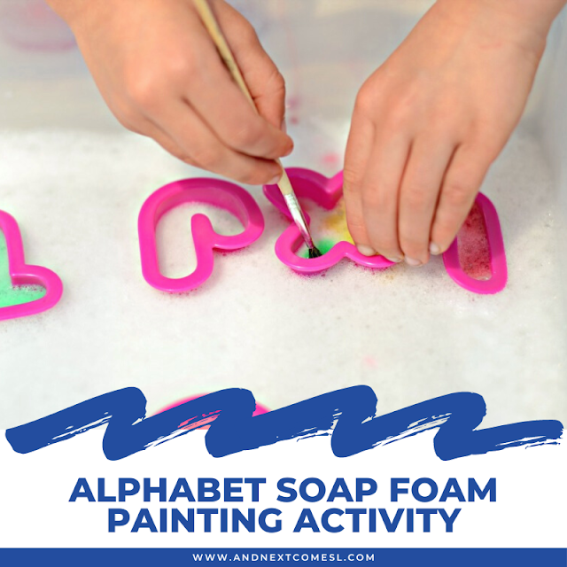 Alphabet soap foam painting activity is a lot of fun for toddlers and preschoolers