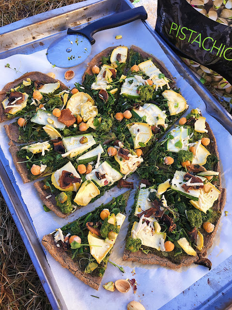 Whole Grain Pistachio Pesto Pizza (Gluten Free, Vegan, Oil Free)