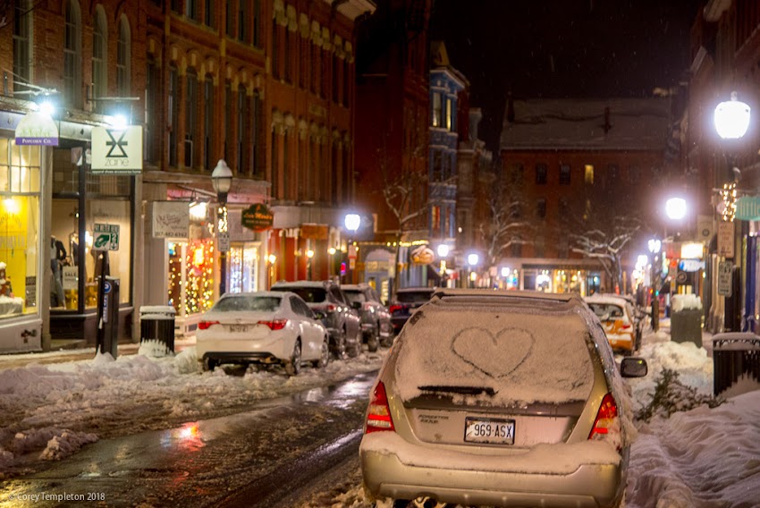 Portland, Maine USA January 2018 photo by Corey Templeton. A fellow fan of the snow, parked on Exchange Street last night.