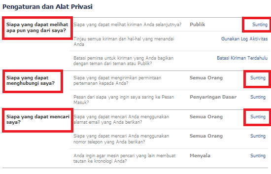 3 opsi pengaturan privasi