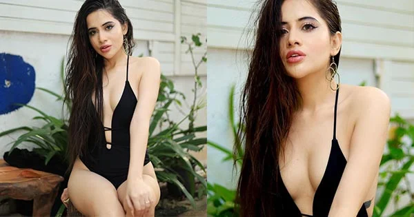 Urfi Javed black swimsuit sexy body