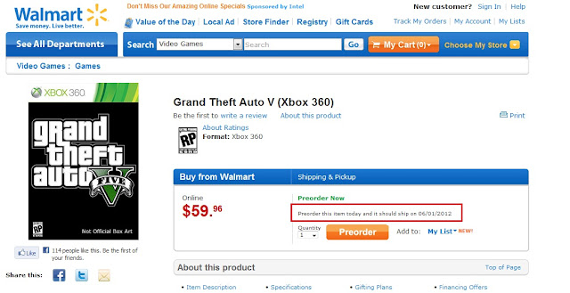 walmart shows grand theft auto 5's shipping date