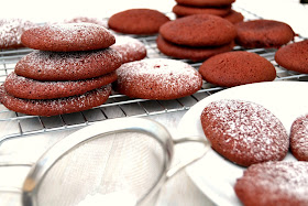 red velvet cookies made for a Red Nose Day bake sale