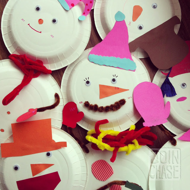 Paper Plate Snowmen and Snowomen made my elementary students in Ochang, South Korea.