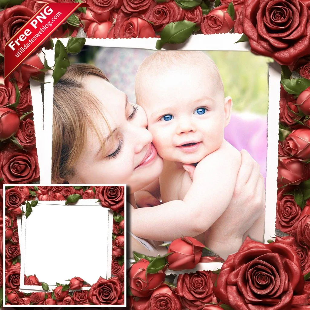 marco para fotos con rosas rojas en png con fondo transparente para descargar gratis