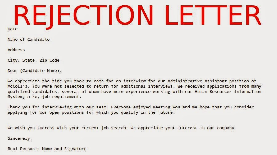 letter format | regret letter template | sample rejection letter ...