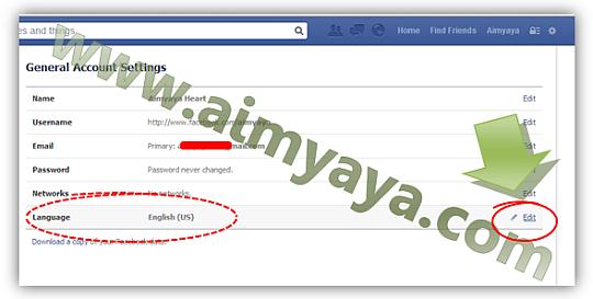  Gambar: Mengubah bahasa utama facebook