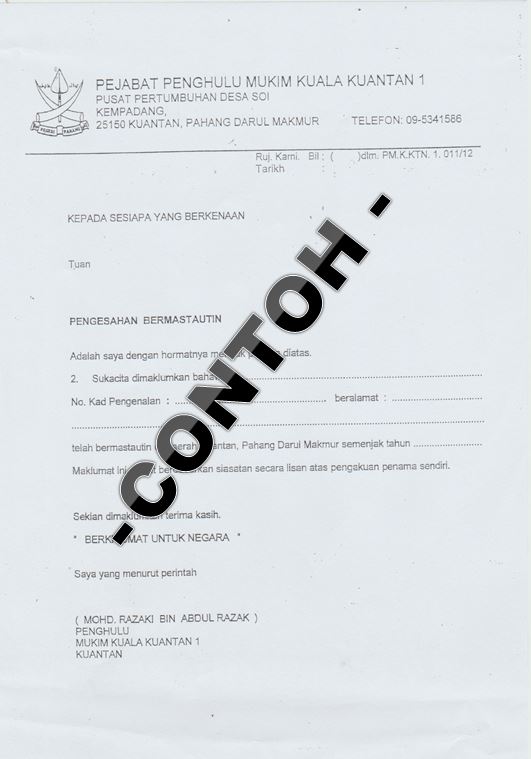 Contoh Surat Pengesahan Penduduk Dari Ketua Kampung