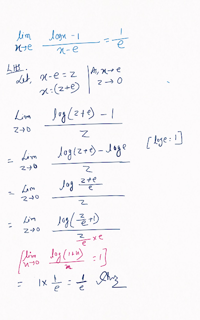 Lim x tends to e log x - 1 / x-e   Class 11 Math