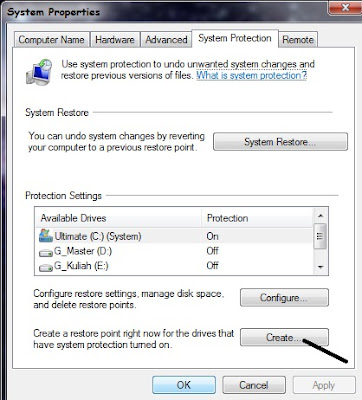 Membuat System Restore Point Pada Windows 7