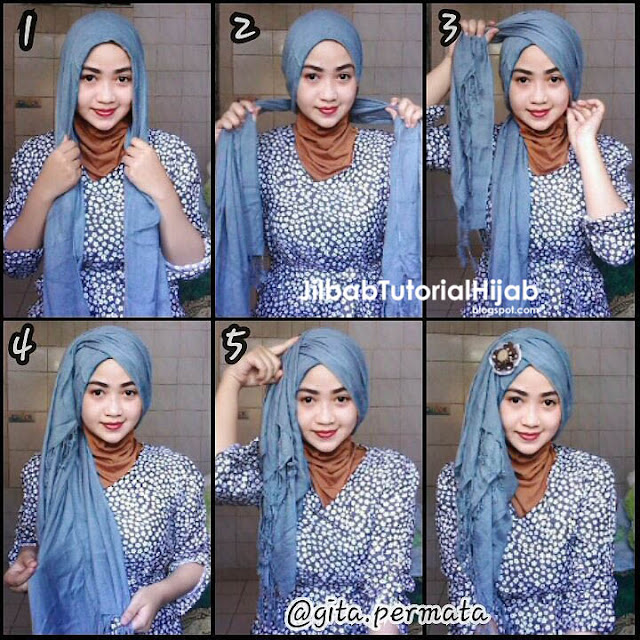 Tutorial Hijab Pashmina untuk Pesta Style Turban Terbaru