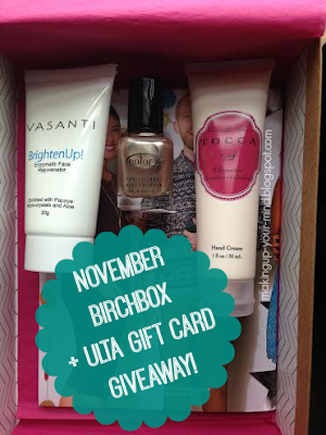 November Birchbox & Ulta Giftcard giveaway. Anyone can enter. Click for more details! makingup-your-mind.blogspot.com