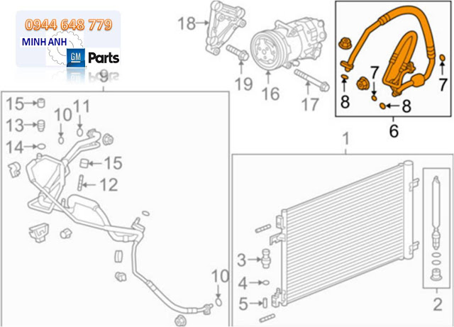 Ống ga cao áp điều hòa lốc đến giàn nóng xe Cruze chính hãng GM