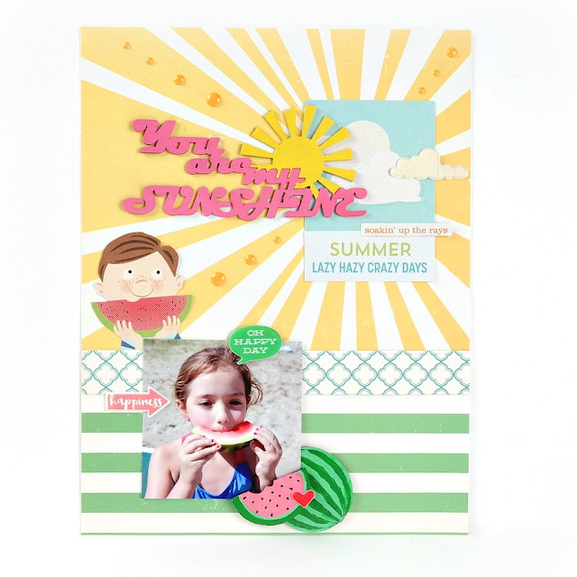 You Are My Sunshine Summer Watermelon Layout with Painted Chipboard Embellishments