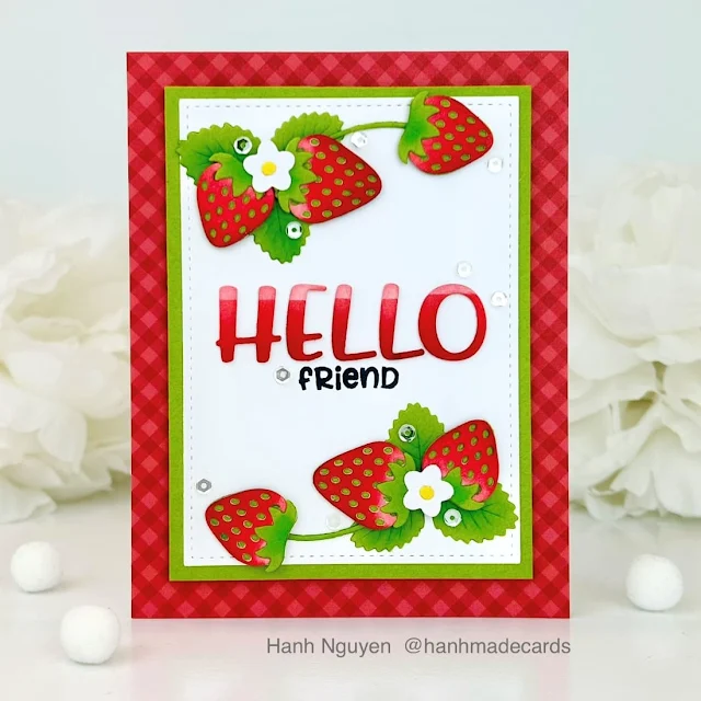 Sunny Studio Stamps: Strawberry Patch Die Focused Cards with Hanh Nguyen (featuring Stitched Rectangle Dies, Chloe Alphabet Dies)