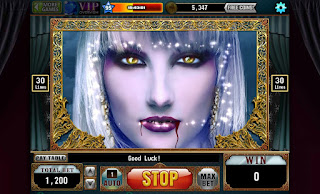 White-haired vampiress filling the screen at Dark Desires Slots game