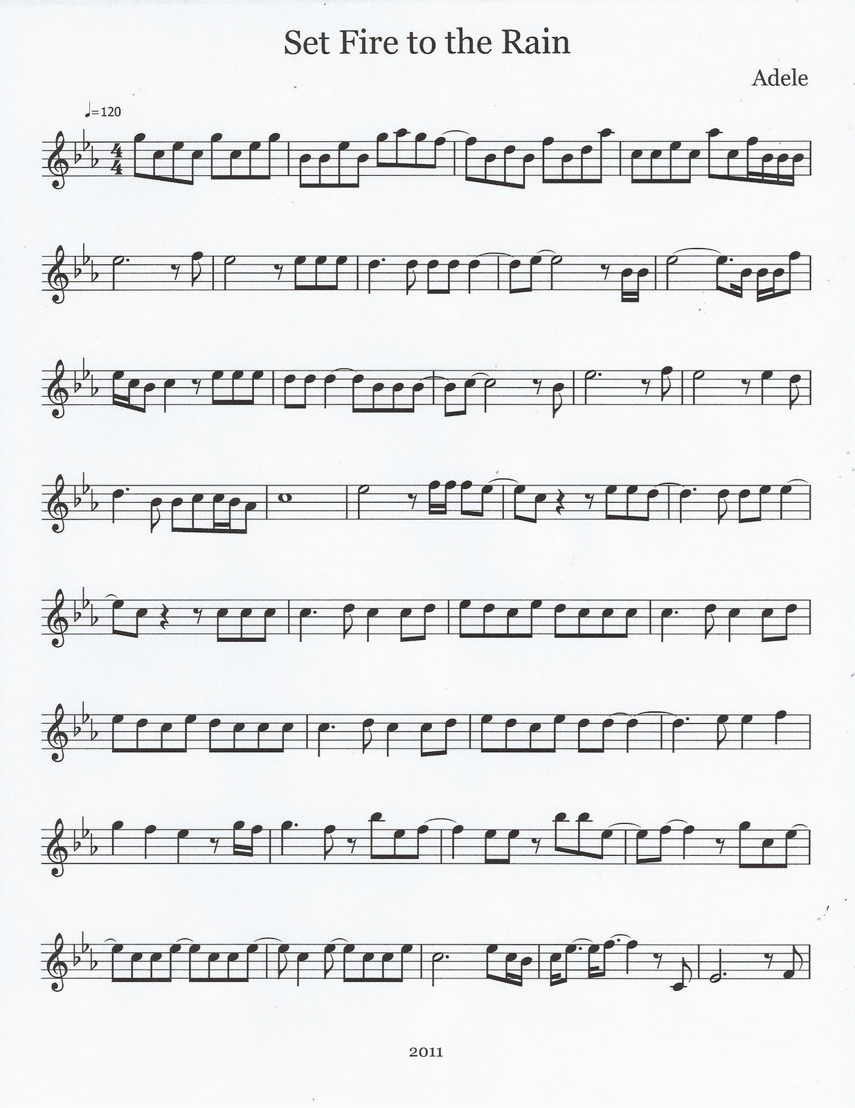Flute & Tenor Sax Sheet Music :): Set Fire to the Rain