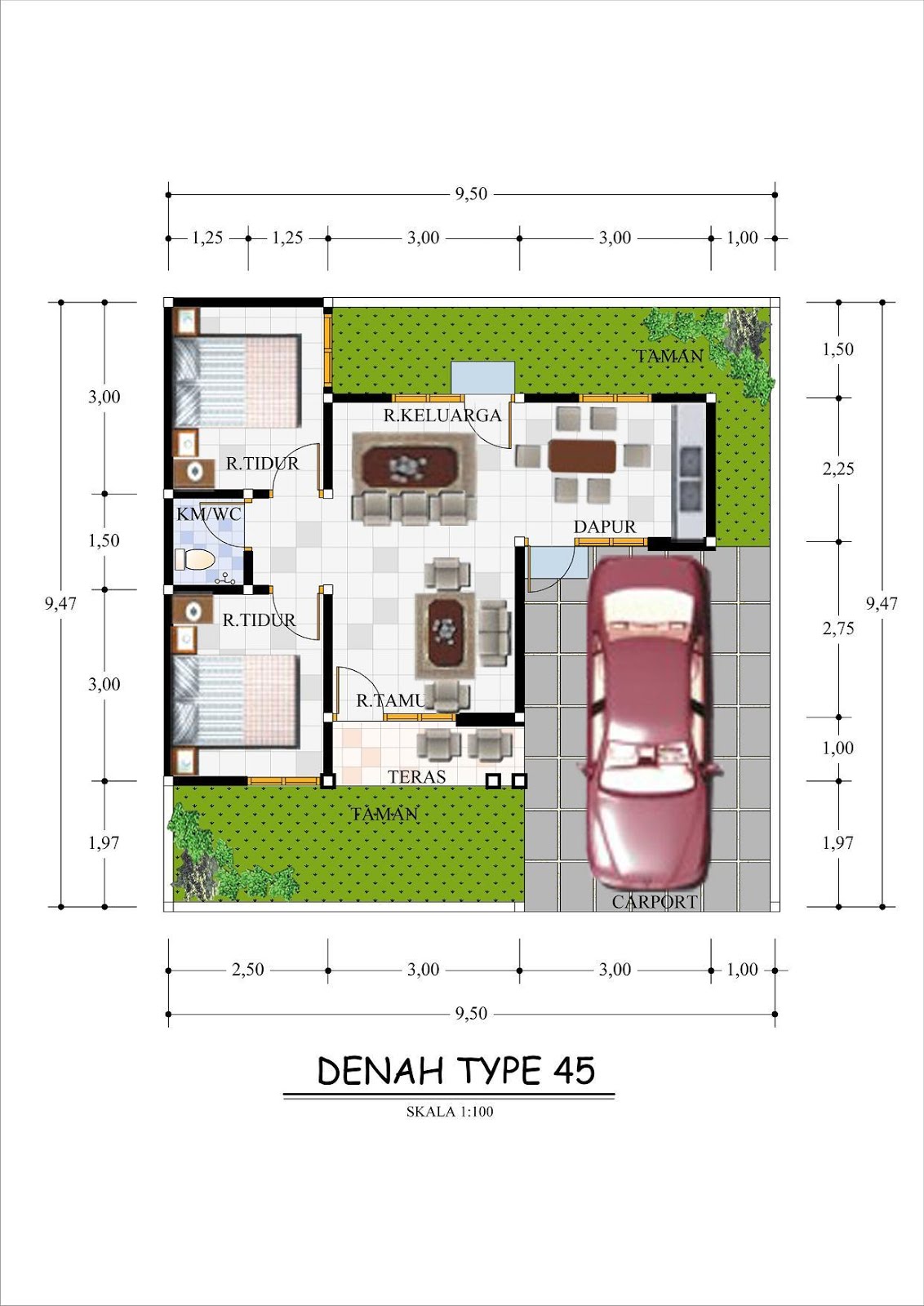 Denah Rumah Minimalis 50 Juta Sobhome