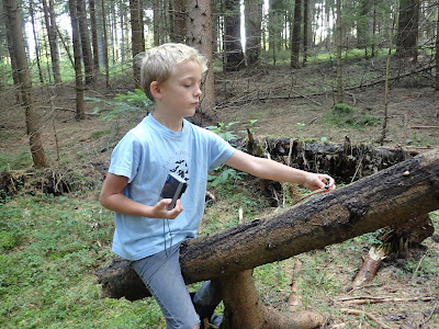 grzyby 2018, dzieci na grzybobraniu, zabawa na grzybobraniu, dziecko uczy się fotografować