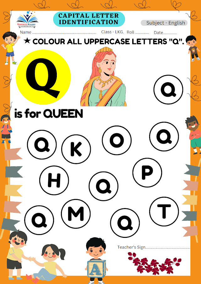 Uppercase Letter Identification Worksheets || CBSE LKG ENGLISH WORKSHEET ( Q TO V)