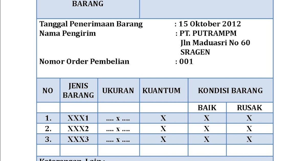 akuntansi puna na MEVI Laporan Penerimaan  Barang 