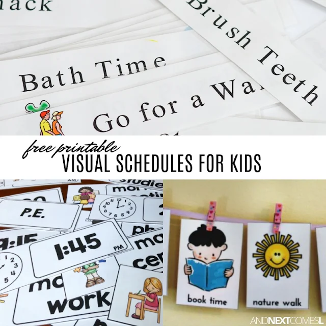 Free visual schedule printables to help kids with daily routines & transitions from And Next Comes L