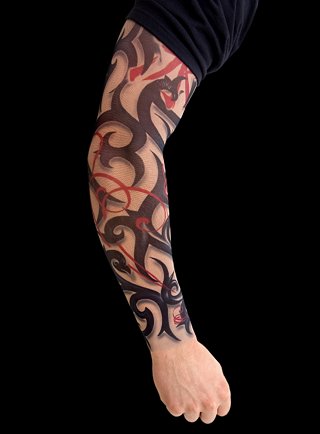 A dragon interwoven into a sleeve tattoo can add red color and flare