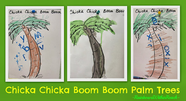 Chicka Chicka Boom Boom Palm Tree Paintings with Letters Stamped