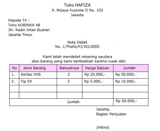 Contoh Nota Debet  Joy Studio Design Gallery - Best Design