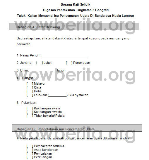 Contoh Jawapan Borang Soal Selidik Geografi - Downlllll