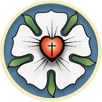 The Luther Rose depicts the summary of Martin Luther's theology. A black cross is in a red heart in the middle of a white rose within a sky-blue field, all surrounded by a golden circle. The black cross reminds us that faith in the Crucified saves us. It's presence in a heart which is natural colored indicates the cross does not kill but keeps us alive. A white rose shows that faith gives joy, comfort, and peace. It is the color of the spirits and angels. The sky-blue field symbolizes that this faith begins a heavenly future joy which is begun already, but not yet. The golden ring  represents heavenly blessedness which lasts forever and has no end.