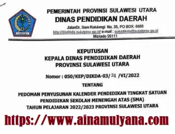 Kalender Pendidikan Provinsi Sulawesi Utara Tahun Pelajaran 2022/2023