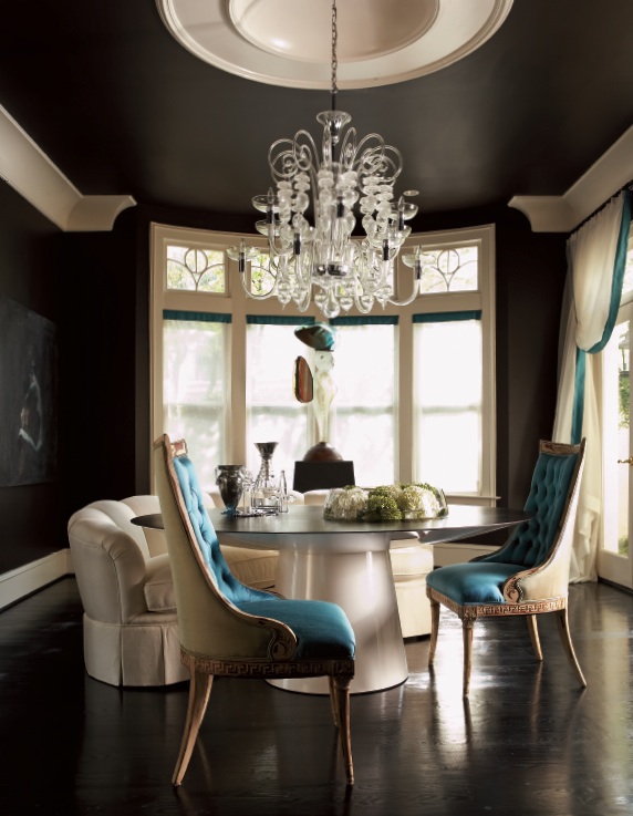 Turquoise Black and White Dining Room
