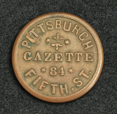 American Civil War Tokens One Cent Trade Token Pittsburgh Gazette Newspaper