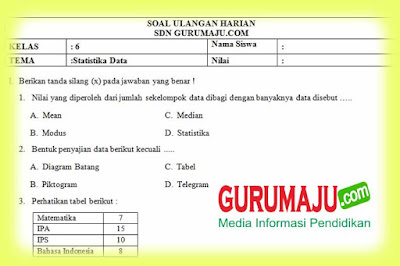 Soal UH / PH MTK Kelas 6 Statistika Data Kurikulum 2013 Revisi 2018