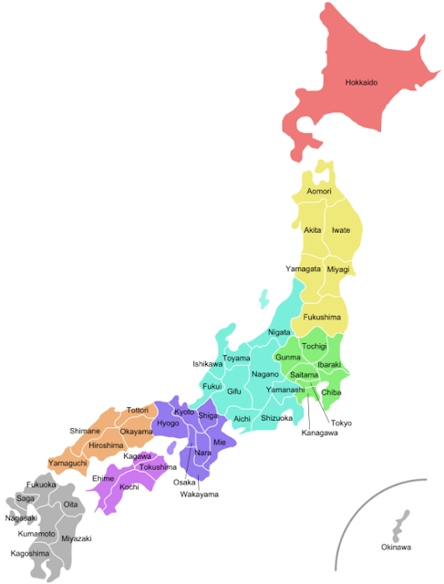 mapa regiones japon