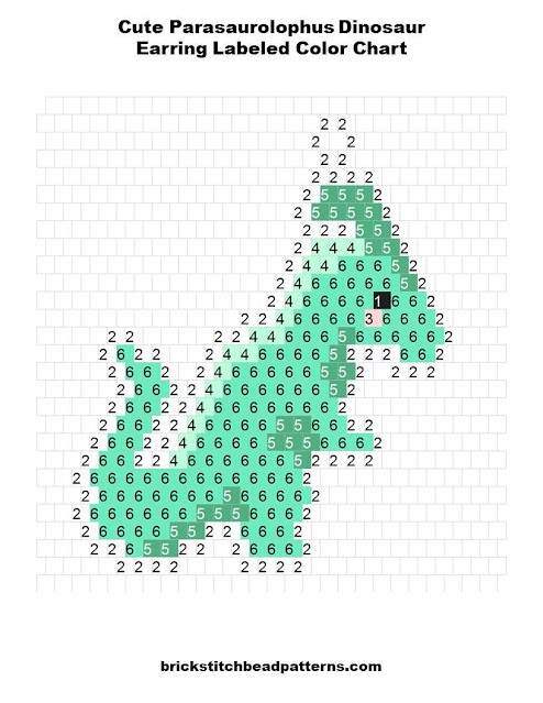 Free Cute Parasaurolophus Dinosaur Earring Brick Stitch Bead Pattern Labeled Color Chart