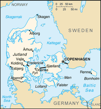 Denmark map and facts about Denmark