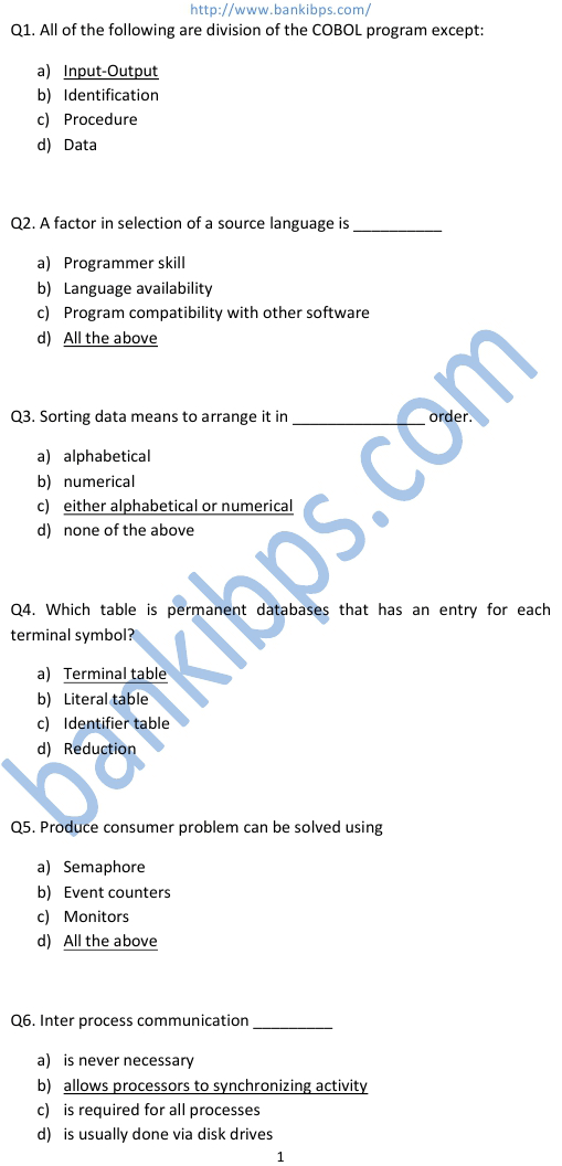 ibps it officers model papers